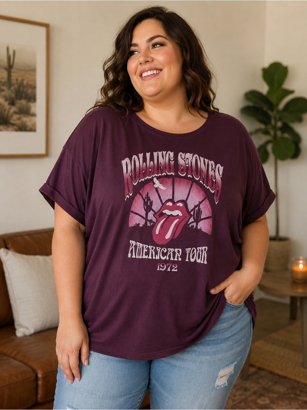 the Rolling Stones Women's Short Sleeve Graphic Tee - Plum & Pink